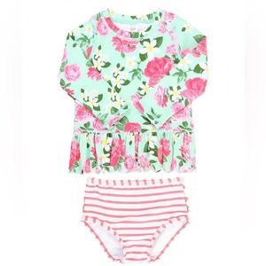 Ruffle Butts Rosy Sweetheart Peplum Rash Guard Bikini